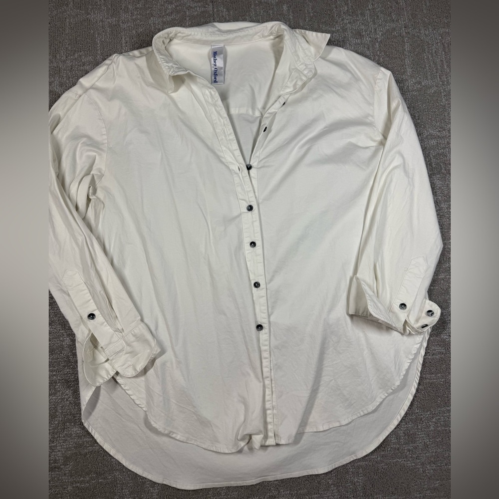 Mother Oxford White Button Down Long Sleeve Shirt Women Size 3